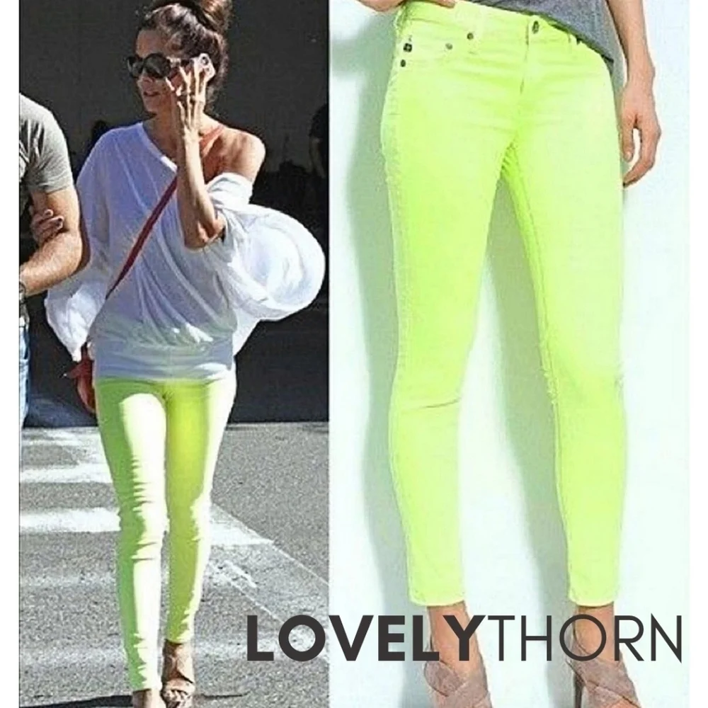 AG JEANS // ltd ed the stilt cigarette leg neon yellow sateen jeans - Picture 1 of 16